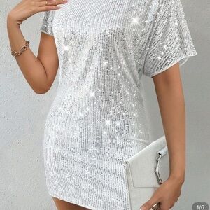 SHEIN White Sequin Bodycon Mini Dress